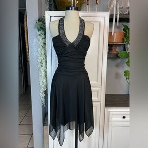 Whimsigoth Vintage Fairycore Black Mini Party Dress SMALL Y2K Halter